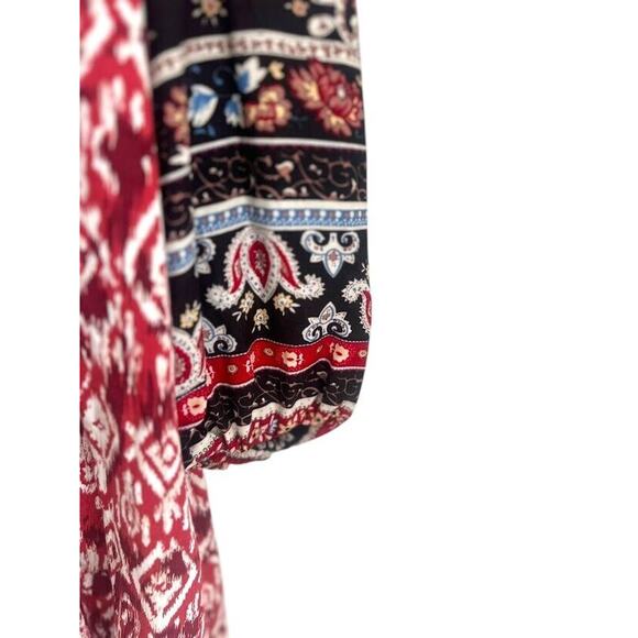 Entro Flowy Shift Mini Dress Size Small Red Geometric Hippie Boho Artsy Retro - Picture 3 of 7